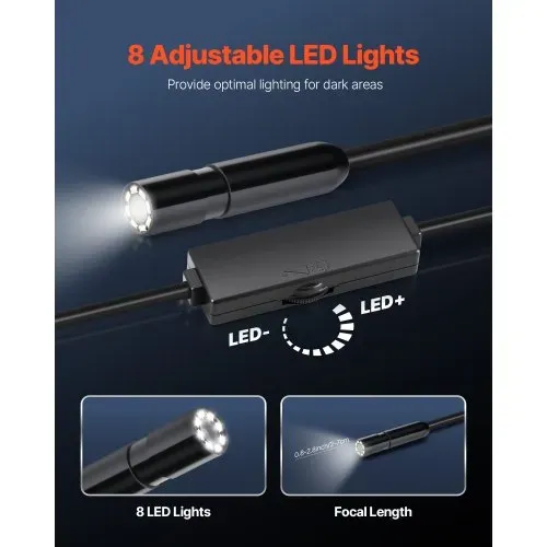 VEVOR Endoskopkamera mit Licht, 1920P HD-Endoskop für Android & iOS, Inspektionskamera mit 8 LED-Leuchten & 5 m langem Kabel, 2-fachem Zoom, wasserdichte IP67-Kanalkamera für Auto & Sanitär – Bild 4