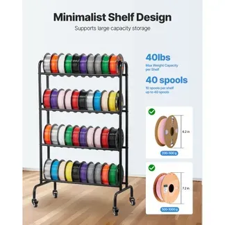 VEVOR Filament Lagerregal, 4 Ebenen, 750 x 455 x 1230 mm, Filamentspulenhalter, Metallregal mit Rädern, 3D-Druckerzubehör Organizer für 3D-Druckstudio, Büro, Werkstatt, Garage, Schwarz VEVOR Filament Lagerregal, 4 Ebenen, 750 x 455 x 1230 mm, Filamentspulenhalter, Metallregal mit Rädern, 3D-Druckerzubehör Organizer für 3D-Druckstudio, Büro, Werkstatt, Garage, Schwarz