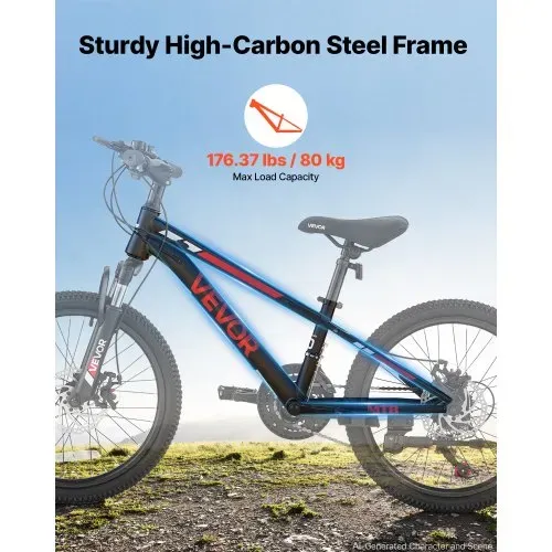 VEVOR Mountainbike 20 Zoll 21-Gang Fahrrad aus Kohlenstoffstahl Schwarz für Freizeitfahrten & Leichte Offroad-Touren, 80 kg Tragkraft, Klingel, Reflektoren und Lichthalterung für Gute Sichtbarkeit – Bild 5