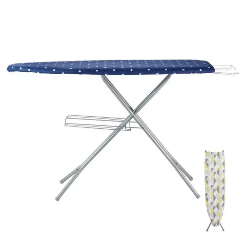 VEVOR Bügelbrett Dampfbügelbrett Dampfbügeltisch mit Bügeleisenablage, 4 Schichten Klappbarer Bügeltisch 1400 x 370 mm Bügelfläche, 10 Höhenverstellbar 640–970 mm 30 kg Belastbar Blau Bügeln – Bild 8