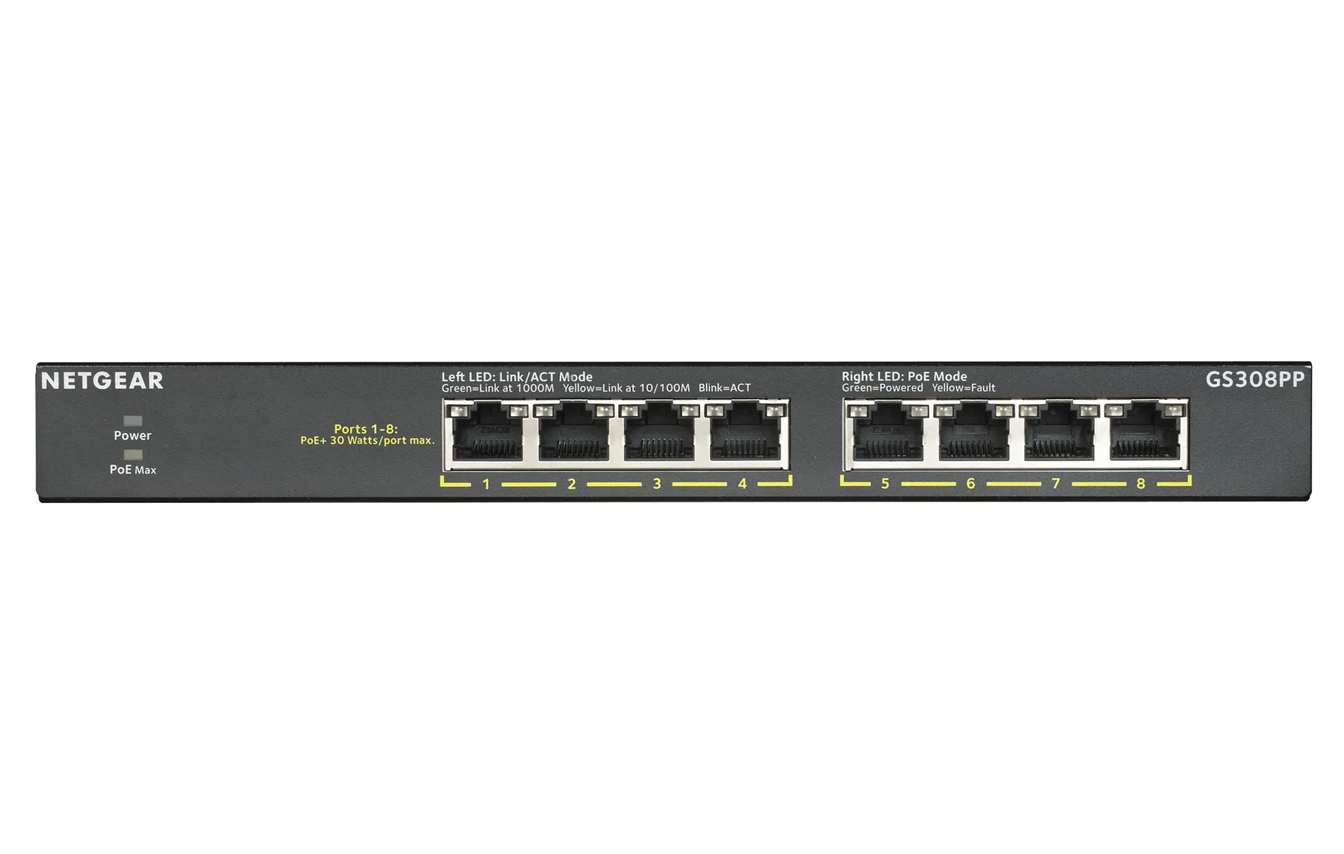 NETGEAR GS308PP Unmanaged Gigabit Ethernet (10/100/1000) Power over Ethernet (PoE) Schwarz NETGEAR GS308PP Unmanaged Gigabit Ethernet (10/100/1000) Power over Ethernet (PoE) Schwarz