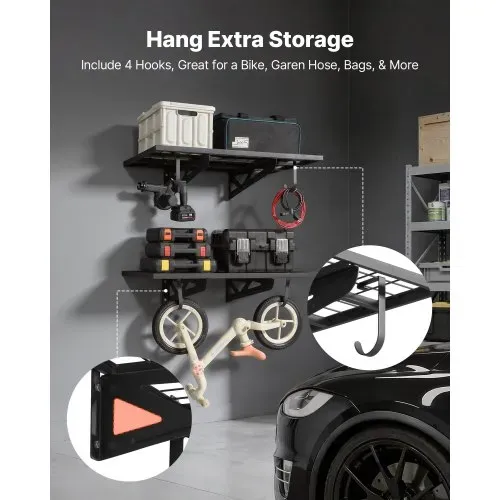 VEVOR 2er-Set Garagenregal 914x620x210 mm Werkzeugaufbewahrung 113 kg pro Schicht Werkzeughalter mit Haken 914x620 mm Regalfläche Aufbewahrungsregale Metallregal Werkzeug Organizer Wandregale – Bild 5