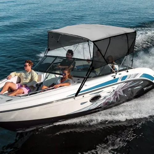 VEVOR 4-Bogen-Bimini-Top-Bootsabdeckung, 216–228 cm Einbaubreite 600D-Polyester-Überdachung, Bootsverdeck mit Abnehmbare Mesh-Seitenwände, Wasserdicht & Sonnenschutz, inkl. Aufbewahrungsbox Hellgrau – Bild 7
