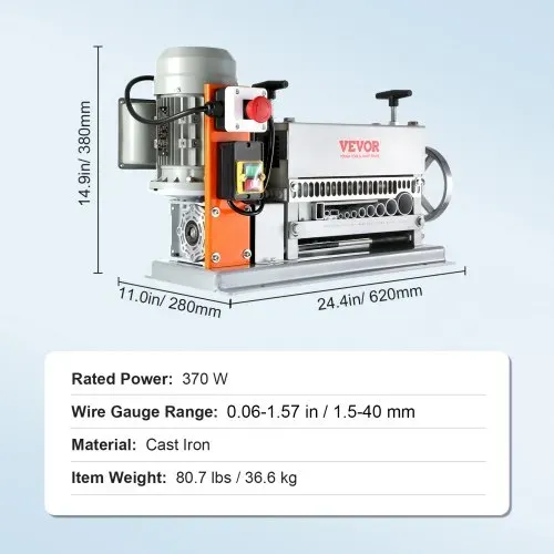 VEVOR Kabelabisoliermaschine Elektrisch 1,5-36mm Kabelschälmaschine 370W Abisoliermaschine 11 Abisolierkanäle Abisolierzange mit Kurbel 65-Mn-Federstahl Klinge Ideal zum Abisolieren von Kupferdraht – Bild 6