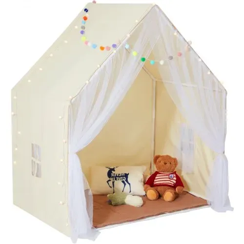 VEVOR Kinderspielzelt, Kinderzelt für Kinder von 1–5 Jahren, Kleinkinderzelt mit Matte und Zeltlampe, Zelt für Kinder mit Fenstern für drinnen und draußen, Jurtenzelt Beige 1 Tür 2 Fenster – Bild 9