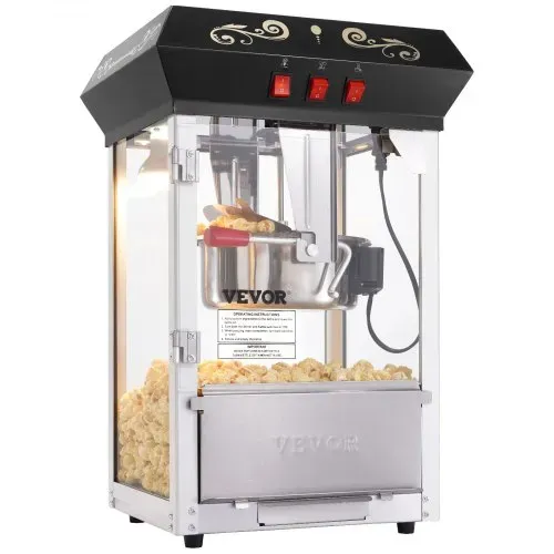 VEVOR Popcornmaschine Popcornautomat Popcorn-Maker, 850 W Popcornmaschine 8 oz Kessel für 48 Tassen pro Ladung, Popcornmaschine für die Arbeitsplatte mit gehärtetem Glas, inklusive 4 Schaufeln – Bild 8