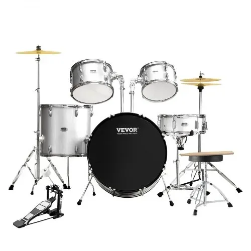 VEVOR Schlagzeug, 5-teilig, Drum in voller Größe mit Bass-/Tom-Drums, Snare, Standtrommel, verstellbaren Thronständern, Becken, Hi-Hat-Pedal und Drumsticks, Anfänger-Schlagzeug, Silber – Bild 10