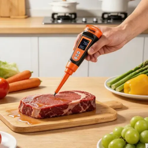 VEVOR pH-Meter für Lebensmittel, Messbereich 0–14, Wasserdichte Sonde (IP68), Messgerät mit Automatischer Temperaturkompensation, Kalibrierpulver, für Lebensmittelfermentation, Teig & Fleisch – Bild 7