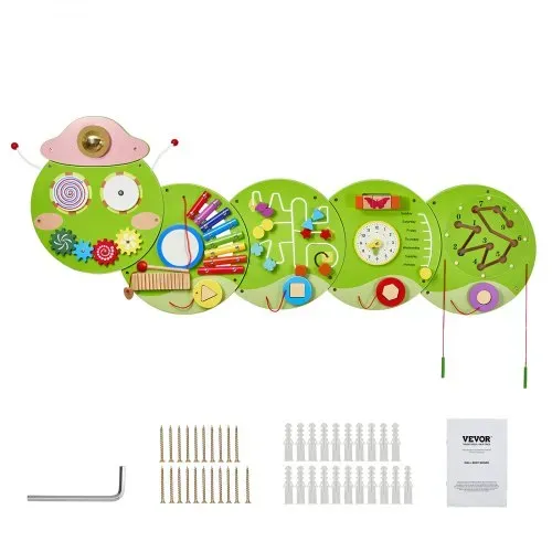 VEVOR 12-in-1 Montessori Busy Board, Montessori Motorikbrett für Bildung Frühe Entwicklung, Sensorisches Wandpaneel aus Holz für Kinder von 3-12 Jahren, Raupe-Wandspiel für Kindergarten Spielzimmer – Bild 8