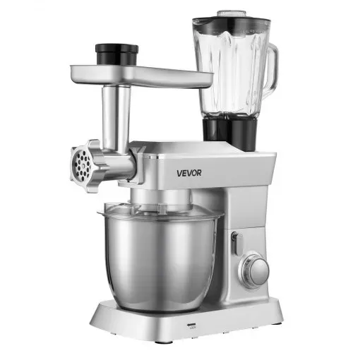 VEVOR multifunktionale Küchenmaschine elektrisch 1300 W mit Edelstahlschüssel (4,3 L) & Mixbecher (1,5 L), Knetmaschine Teigmixer mit 6+P Geschwindigkeiten & Knethaken & Schneebesen & Rührbesen – Bild 8