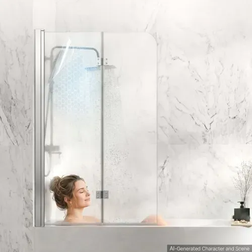 VEVOR Duschwand für Badewanne 1,2x1,4 m Teilrahmenlos 6 mm Silber, Badewannenfaltwand Zweiflügelig Klares Sicherheitsglas Nano-Beschichtung 180° Faltbar Auslaufsichere Dichtung – Bild 7