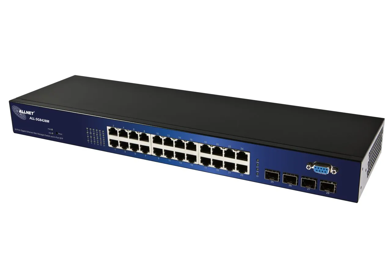 ALLNET Switch smart managed 24 Port Gigabit / 24x LAN / 4x SFP / Lüfterlos / 19″ / „ALL-SG8428M“ ALLNET Switch smart managed 24 Port Gigabit / 24x LAN / 4x SFP / Lüfterlos / 19″ / „ALL-SG8428M“