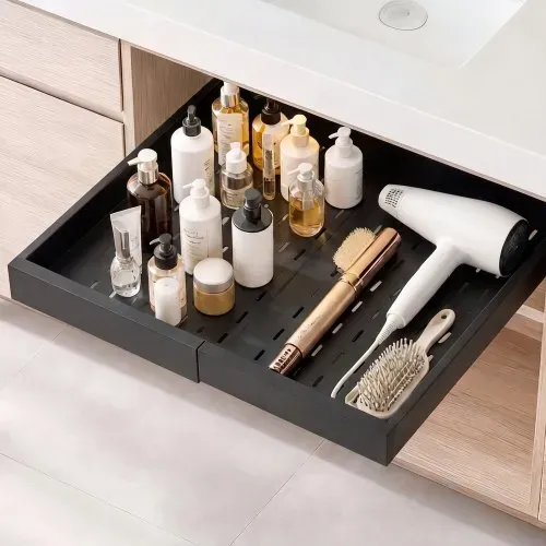 VEVOR 2 x Teleskopschubladen Ausziehbare Küchenschrank-Organizer 31-48 cm, 52 cm Tiefe Auszugsschubladen für Schränke, Erweiterbare Auszugsschubladen für Küchenschränke mit Nano-Klebestreifen, Schwarz – Bild 7