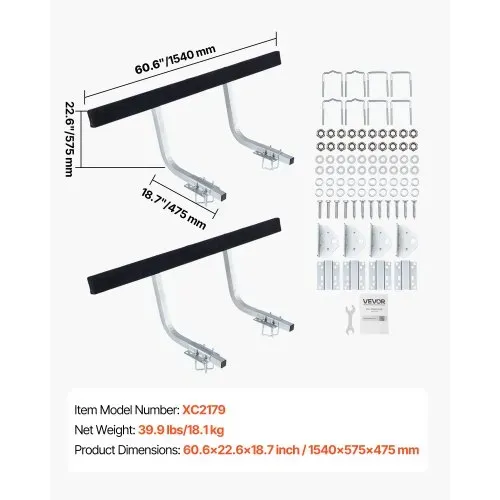 VEVOR Bootsanhängerführung 425 mm / 475 mm (Installationshöhe), 0-18 cm Einstellbar, aus Verstärktem Stahl mit Dicken Stützplatten, für Pontonanhänger mit Auflagen (L-Träger/Kasten/C-Profil) – Bild 6