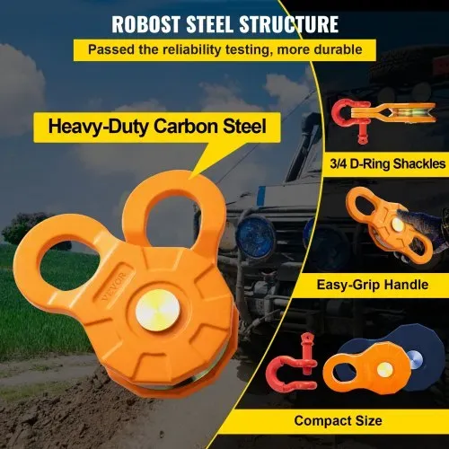 VEVOR Snatch Block, 11T/11,3 kg Arbeitslastbegrenzung, robuste Seilwinde Riemenscheibe für 14 mm synthetisches Seil oder weiche Bügel, Off-Road Recovery Zubehör für Traktor, LKW, ATV & UTV, 2 Packunge – Bild 3