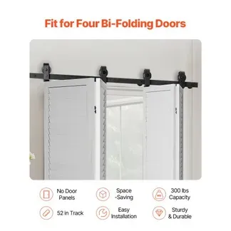VEVOR Schienensystem für faltbare Schiebetür, 132 cm Laufschiene, Schiebetürbeschlag 150 kg Tragfähigkeit, geeignet für vier 30,5 cm große Schrank- & Wäschetüren (nicht im Lieferumfang enthalten) VEVOR Schienensystem für faltbare Schiebetür, 132 cm Laufschiene, Schiebetürbeschlag 150 kg Tragfähigkeit, geeignet für vier 30,5 cm große Schrank- & Wäschetüren (nicht im Lieferumfang enthalten)