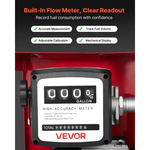 VEVOR Kraftstofftransferpumpe, elektrische Diesel-Transferpumpe, 60L/min, mit Durchflussmesser, automatisch abschaltender Kraftstoffdüse, 2 Schläuchen, 13,7m Förderhöhe, für Kerosin, Biodiesel – Bild 4