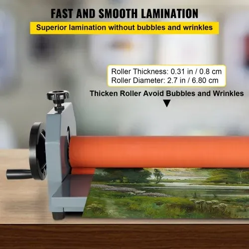 VEVOR Kaltlaminator 750 mm manueller klapptischer Fotofilm-Rollenlaminator aus dickem Eisenmetall mit Weichgummirollen, vier rutschfesten einstellbaren Gummifüßen für Foto-, Werbe Kopierbetriebe – Bild 2