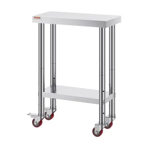 VEVOR rollbarer Arbeitstisch 61 x 30 x 85 cm Edelstahl Catering Arbeitstisch Belastbarkeit 350 kg, Lebensmittelzubereitungstisch gewerblicher Küchentisch für Bar mit 4 verstellbaren Füßen – Bild 8