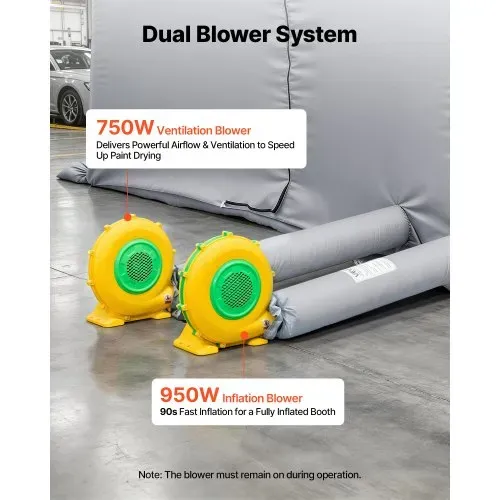 VEVOR Aufblasbare Lackierkabine 8x4,5x3 m Spritzkabine Autolackierzelt Grau, mit 750-W- & 950-W-Gebläsen Aktivkohlefiltration Umkleidebereich PVC-Fenster für Mittelgroße Pickups Große Möbel Tragbar – Bild 4
