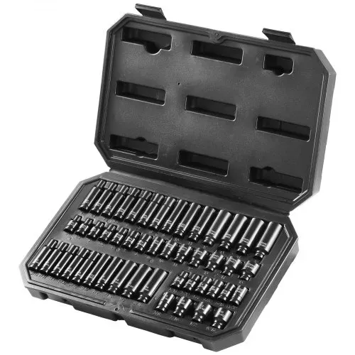VEVOR 1/4 Zoll Schlagsteckschlüsselsatz 48-teiliger tiefer und flacher Steckschlüsselsatz SAE 3/16-9/16 Zoll & metrisch 4-15 mm, 6 Kant Cr-Mo-Legierungsstahl für Autoreparaturen mit Werkzeugkoffer – Bild 8