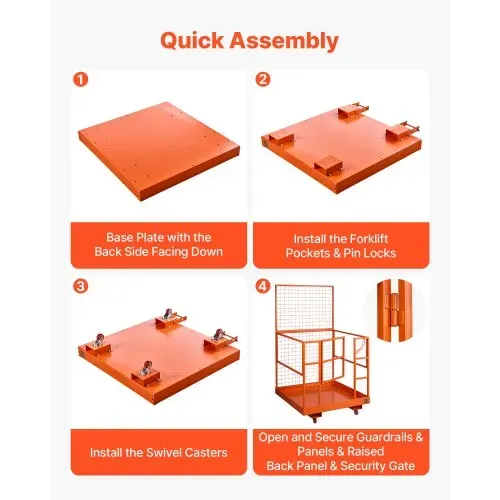 VEVOR Staplerbühne 1225x1148mm, 635kg Belastbarer Arbeitskorb aus Kohlenstoffstahl, Arbeitsbühne mit 155x60mm Einfahrtaschen Verriegelungsstift & Rollen, Gabelstapler-Sicherheitskorb für Höhenarbeiten – Bild 5