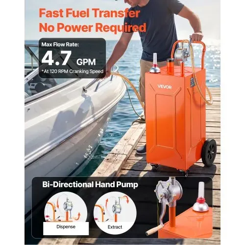 VEVOR 132,5L Kraftstofftrolley Mobile Tankanlage mit Manueller Pumpe Orange, Kohlenstoffstahl, Inkl. 4 Rolle & 3m Förderschlauch, Max. 17,8L/min Durchfluss, Benzin & Diesel, Ideal für ATV UTV Motorrad – Bild 2