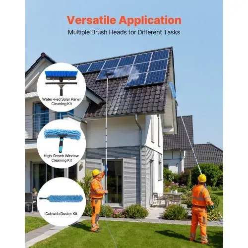 VEVOR Teleskop Waschbürste für Solarpanel, Photovoltaik Reiniger mit 1,8-7,9m Alu-Teleskop 20m Wasseranschluss 180° Bürste Abzieher & Seifenspender, Reinigungsset für Solaranlage Fenster Terrassendach – Bild 2