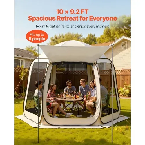 VEVOR Campingzelt, 304,8 x 280,4 cm, Pop-up-Zelt mit ausziehbarer Markise, tragbares Partyzelt für 4–8 Personen mit Tragetasche und Seitenwänden, für Terrasse und Outdoor-Aktivitäten, Beige – Bild 2