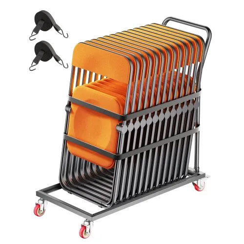 VEVOR Klappstuhlständer, 136 kg Tragkraft, L-förmiger Stuhlwagen zur vertikalen Platzierung für 25 Stühle, Transportwagen aus Metall mit Gummirädern, multifunktionaler Stuhlhalter, mattschwarz VEVOR Klappstuhlständer, 136 kg Tragkraft, L-förmiger Stuhlwagen zur vertikalen Platzierung für 25 Stühle, Transportwagen aus Metall mit Gummirädern, multifunktionaler Stuhlhalter, mattschwarz