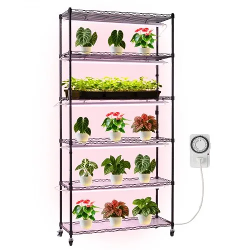 VEVOR Pflanzenregal mit Wachstumslichtern, 6-stufiger Pflanzenständer für Zimmerpflanzen mit Rädern & Timer, 150W 3800K Vollspektrum Licht, Metall-Blumenregal für die Samenanzucht, 90x35x180cm VEVOR Pflanzenregal mit Wachstumslichtern, 6-stufiger Pflanzenständer für Zimmerpflanzen mit Rädern & Timer, 150W 3800K Vollspektrum Licht, Metall-Blumenregal für die Samenanzucht, 90x35x180cm