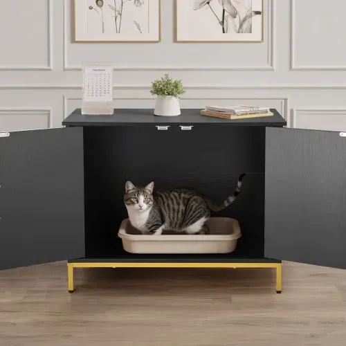 VEVOR Katzenschrank, 700x450x545 mm, Katzentoilette mit Metallbeinen & -griff, Katzenklo Schrank, Katzenhaus passend für die meisten Katzentoiletten, für Schlafzimmer & Wohnzimmer, Schwarz – Bild 7