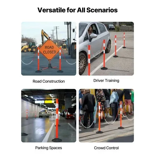 VEVOR Verkehrsleitpfosten Leitpfosten 4-tlg. (871 mm) mit beschwertem Sockel & Reflektorstreifen & Ketten, Warnpfosten für Baustellen, Parkplätze, Absperrpfosten zur Steuerung von Menschenmengen – Bild 5
