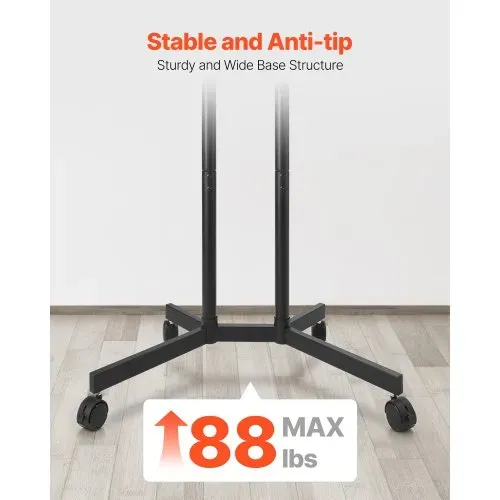 VEVOR rollbarer TV-Ständer Standfuß Fernsehstand für 812,8-1651 mm flach & Curved-TVs, höhenverstellbarer TV Bodenständer bis zu 40 kg (Max. VESA 400 x 400 mm) für Wohnzimmer Schlafzimmer – Bild 3