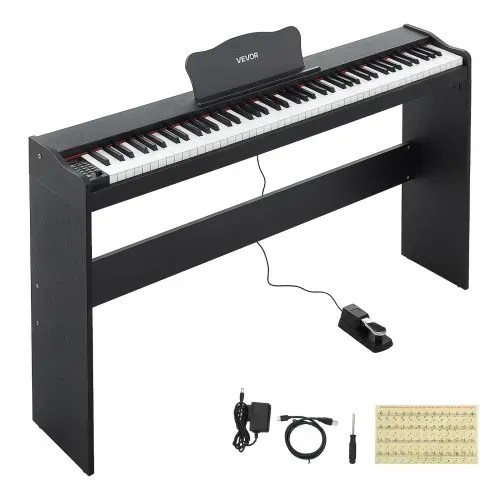 VEVOR Digitalpiano 88 Halbgewichtete Tasten mit HiFi-Lautsprechern Schwarz, E-Piano Ideal für Anfänger, mit 600 Klängen, 600 Rhythmen, USB, MIDI, Standard-3,5-mm-Kopfhörerbuchse, Notenhalter und Pedal – Bild 8