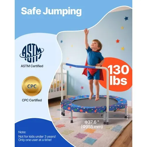 VEVOR Kindertrampolin Outdoor-Trampolin 91,44 cm faltbares Trampolin mit Griff, Rebounder-Trampolin Gartentrampolin für Kleinkinder, Geburtstagsgeschenk für Kinder ab 3 Jahren 100 kg belastbar Blau VEVOR Kindertrampolin Outdoor-Trampolin 91,44 cm faltbares Trampolin mit Griff, Rebounder-Trampolin Gartentrampolin für Kleinkinder, Geburtstagsgeschenk für Kinder ab 3 Jahren 100 kg belastbar Blau