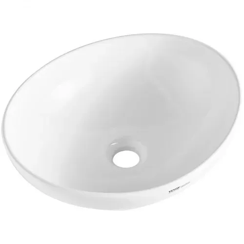 VEVOR Ovales Aufsatzwaschbecken Waschbecken, 409 x 341 x 144 mm, Badezimmer-Aufsatzwaschbecken über der Theke, Keramikwaschbecken moderner Stil, für Toiletten, Hotels, Restaurants, helles Weiß – Bild 8
