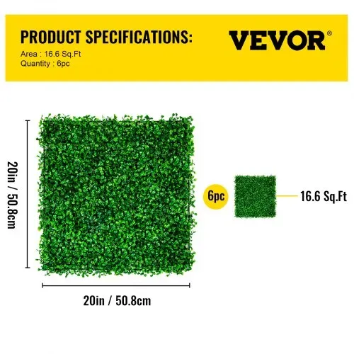 VEVOR Künstliche Pflanzenwand 6 Stk. 20 x 20 Zoll, Sichtschutz Hecke Künstlich Grün, Künstliche Buchsbaumplatte PE, Sichtschutz Kunstpflanzen 50 x 50 cm, Sichtschutzhecke Wanddekoration Pflanzenwand – Bild 6