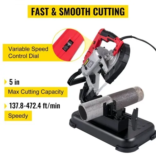 VEVOR Bandsäge 12,7 cm Schnittgröße, 1100 W 10 A Sägeband aus Stahl Eisensäge mit 127 mm Max Schnittkapazität (ohne Sockel), 137,8 – 472,4 Fuß pro Minute Geschwindigkeitsskala Metallbandsägemaschine VEVOR Bandsäge 12,7 cm Schnittgröße, 1100 W 10 A Sägeband aus Stahl Eisensäge mit 127 mm Max Schnittkapazität (ohne Sockel), 137,8 – 472,4 Fuß pro Minute Geschwindigkeitsskala Metallbandsägemaschine