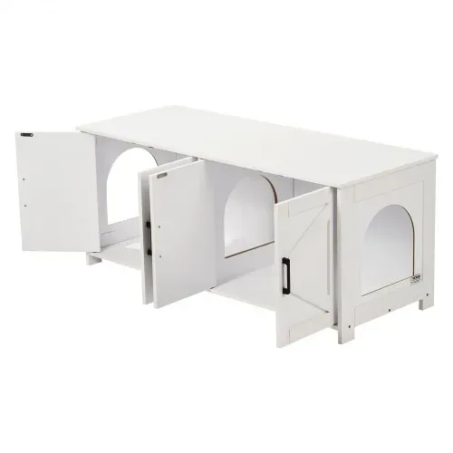 VEVOR Katzentoilettengehäuse für 2 Katzen, Katzentoilettenmöbel versteckt mit Doppelzimmern, Katzentoilettenschrank aus Holz passt in die meisten Katzentoiletten, 119,4 cm L x 47,5 cm B x 50 cm H, weiß – Bild 10