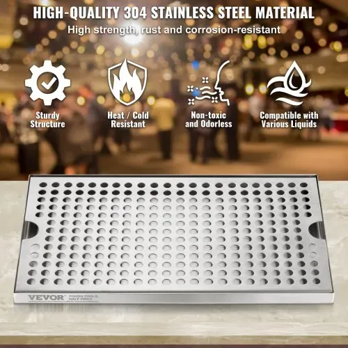 VEVOR 304 Edelstahl-Tropfschale, Bierabtropfschale mit 4 Rutschfesten Gummipads & Abnehmbarer Abdeckung, 300 x 180 x 25 mm Bar-Tropfschale Geeignet für Restaurants, Bars, Küchen, Café usw. – Bild 2