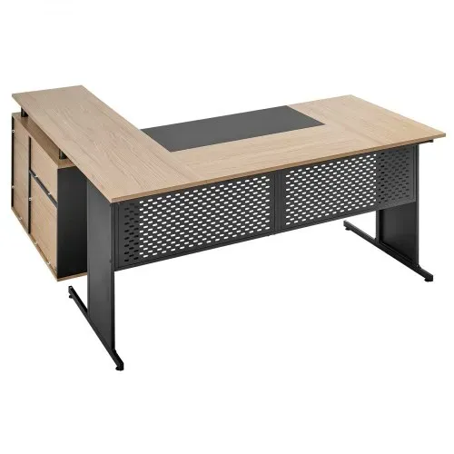 VEVOR L-förmiger Chefschreibtisch moderner Bürotisch mit Schubladen & Lagerschrank, umkehrbarer Schreibtisch aus Eisen + Holz, 158,7 kg Tragkraft, Computertisch für Arbeit Studium Schreiben – Bild 10