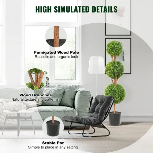 VEVOR Buchsbaumkugel Künstlich 122cm hoch Garten Deko Buchsbaum im Blumentopf Kugel künstlich Buchskugel Kunstpflanze aus PE, Holz, PP inkl. 2 Stk. Dekorative LED-Leuchten und 10 Stk. Ersatzblätter – Bild 4