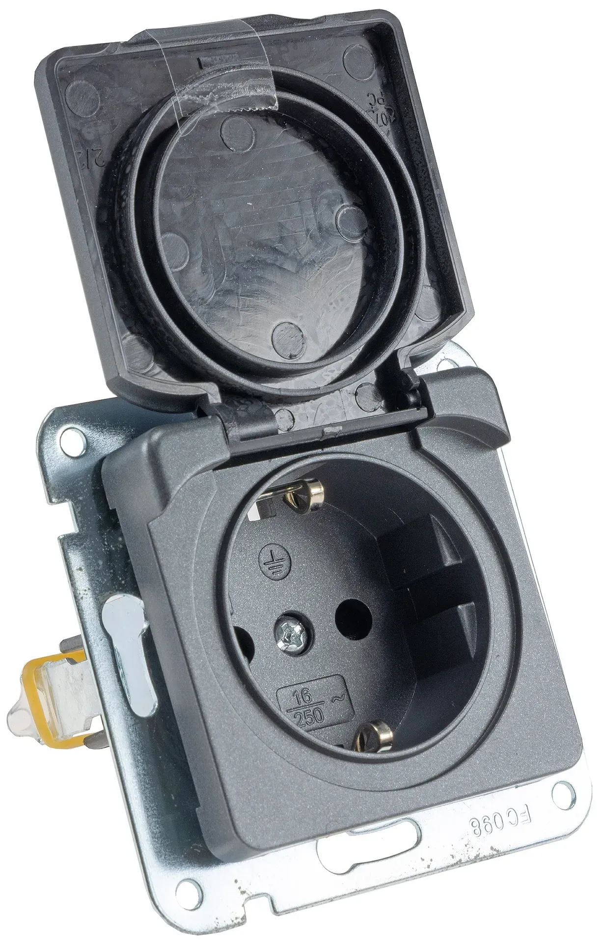 MILOS Schutzkontakt-Steckdose IP40 250V~/ 16A, mit Deckel, UP, anthrazit MILOS Schutzkontakt-Steckdose IP40 250V~/ 16A, mit Deckel, UP, anthrazit
