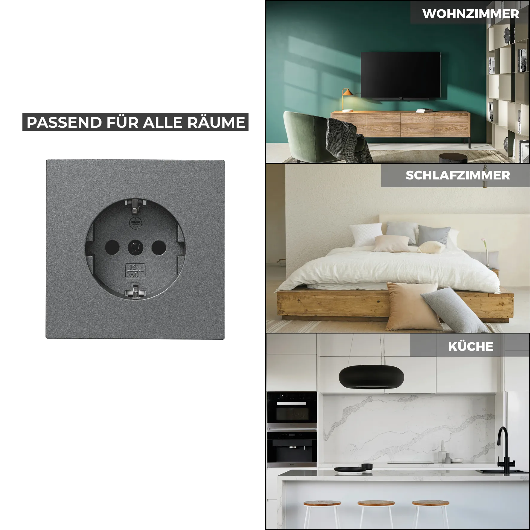 Schutzkontakt-Steckdose McPower ''Shallow'' 250V~/16A, Steckanschluss, anthrazit – Bild 5