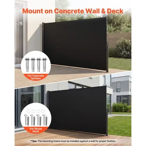 VEVOR Seitenmarkise Ausziehbar 180x300 cm, Seitenrollo aus 180 g/m² Polyestergewebe, Wandmarkise, Windschutz, Sonnenschutz, Sichtschutz, Raumteiler für Garten, Balkon, Pool, Terrasse, Schwarz – Bild 3