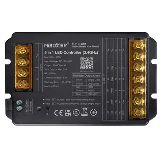 MiBoxer HR5 LED Controller 5in1 RGB-WW (RGB-CCT) DC12~48V 2.4G HP 30A MiBoxer HR5 LED Controller 5in1 RGB-WW (RGB-CCT) DC12~48V 2.4G HP 30A