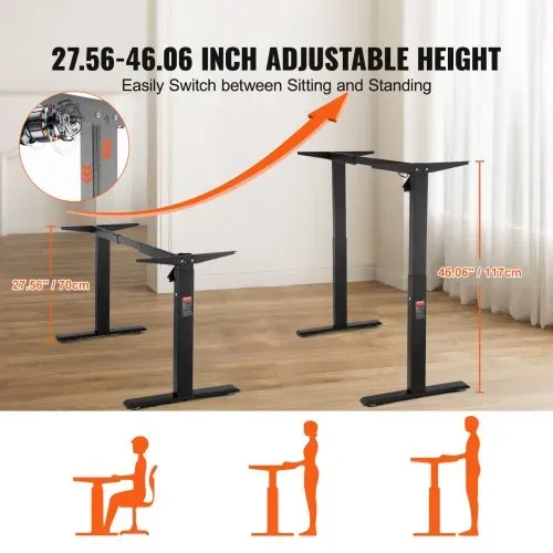 VEVOR Schreibtisch Gestell, verstellbare Höhe 70-117 cm und Länge 90-135 cm, elektrisches Tischgestell, ergonomische DIY-Arbeitsplatzbasis für Zuhause und das Büro (nur schwarzer Rahmen) – Bild 3