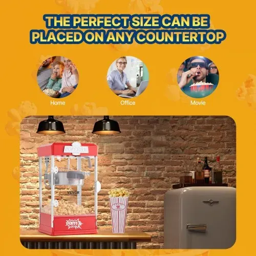 VEVOR Popcornmaschine Popcorn Maker 480 W Popcornautomat Popcorngerät 4 oz Kessel ergibt 1,5 Gal pro Ladung, Tisch-Popcornmaschine inkl. 3 Schaufeln, Popcornmaschine mit Kino-Stil Rot Café – Bild 3