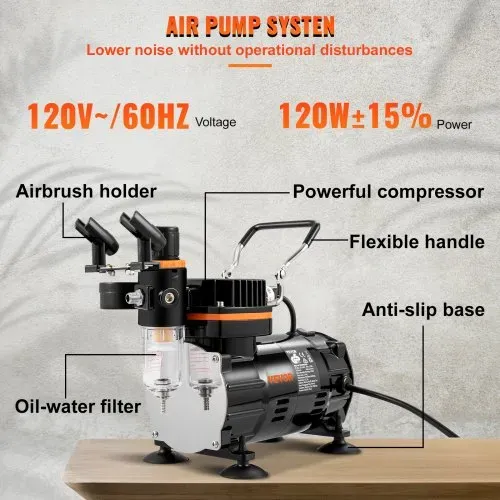 VEVOR Profi Dual Action Airbrush-Spritzpistole Set 18 - 23 L/min 120 W, 230 V Mini Airbrush Luftkompressor Gravity, Lackierpistole für Werbeillustrationen, Bodypainting, Modellbau, Nail Design – Bild 5